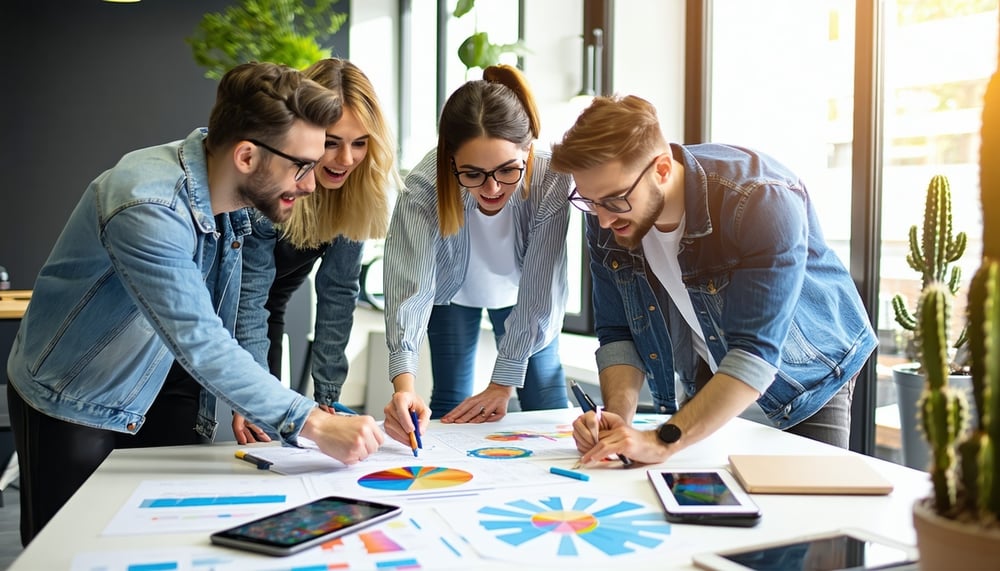 Team collaborating on digital marketing strategy Team collaborating on digital marketing strategy